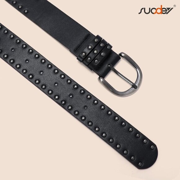 Women Faux Leather Rivets Belt Silver Buckle Adjustable Fashion Accessory main image 5